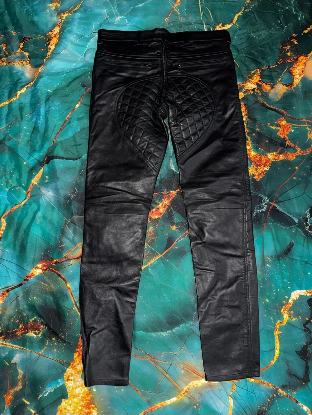 Black Quilted Leather Gay-Zip Pants